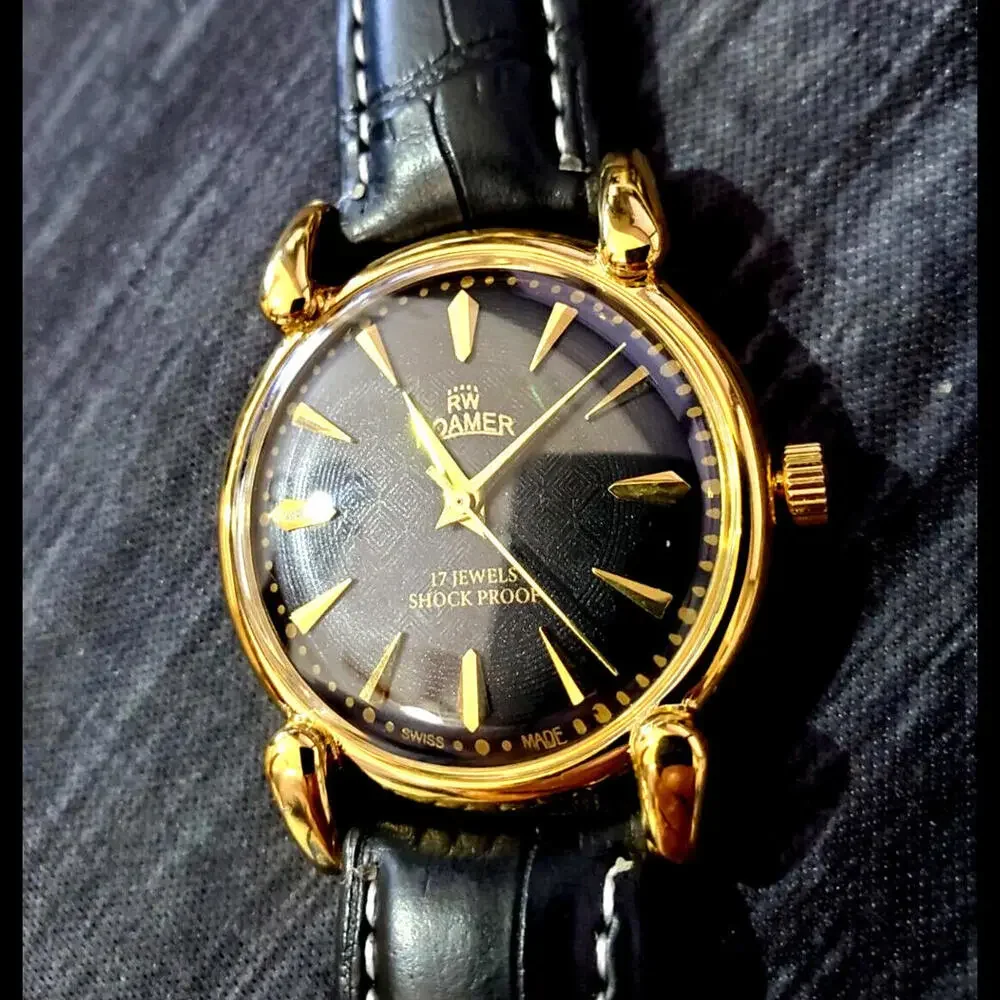 Vintage Roamer Brevete Swiss Mens Manual‎ Watch Gld Blk Blk